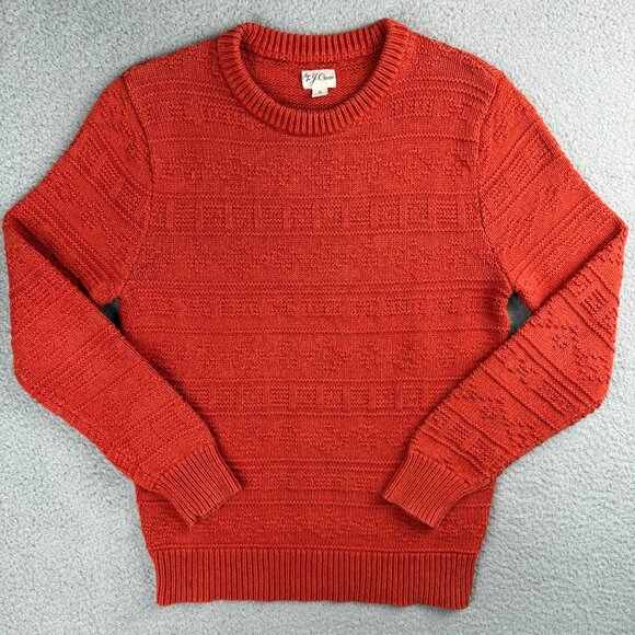 J Crew Sweater Mens Small S Orange Combination Guernsey Stitch Knit Sweatshirt - Picture 1 of 9